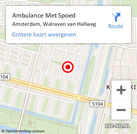 Locatie op kaart van de 112 melding: Ambulance Met Spoed Naar Amsterdam, Walraven van Hallweg op 23 januari 2023 13:38