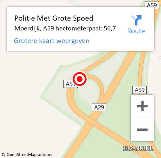 Locatie op kaart van de 112 melding: Politie Met Grote Spoed Naar Moerdijk, A59 hectometerpaal: 56,7 op 23 januari 2023 14:17