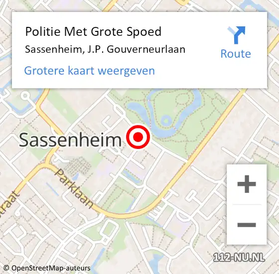 Locatie op kaart van de 112 melding: Politie Met Grote Spoed Naar Sassenheim, J.P. Gouverneurlaan op 23 januari 2023 14:34