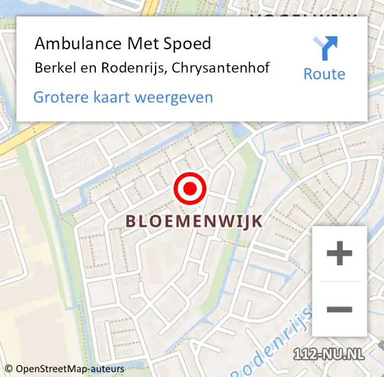 Locatie op kaart van de 112 melding: Ambulance Met Spoed Naar Berkel en Rodenrijs, Chrysantenhof op 23 januari 2023 14:41