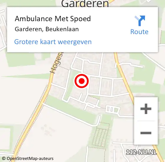 Locatie op kaart van de 112 melding: Ambulance Met Spoed Naar Garderen, Beukenlaan op 23 januari 2023 15:40