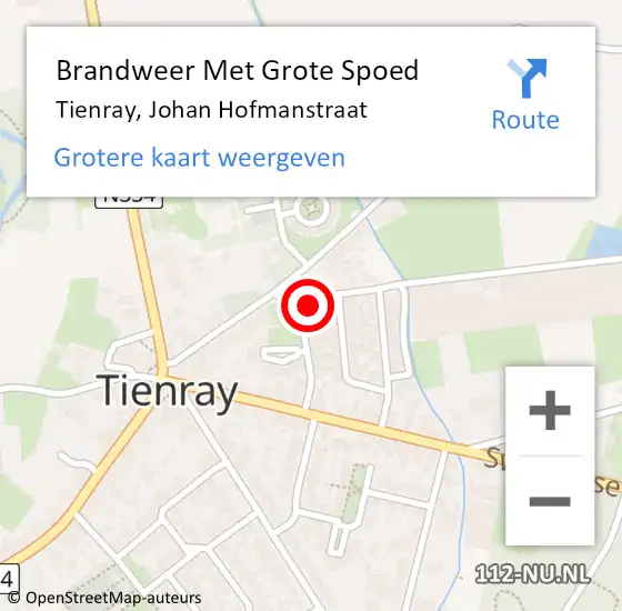 Locatie op kaart van de 112 melding: Brandweer Met Grote Spoed Naar Tienray, Johan Hofmanstraat op 23 januari 2023 15:53