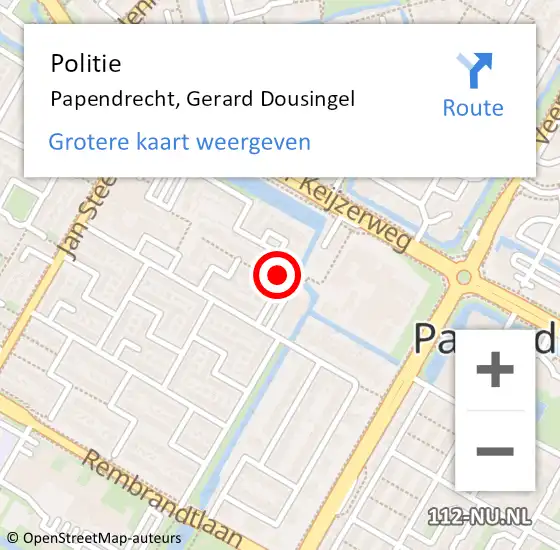 Locatie op kaart van de 112 melding: Politie Papendrecht, Gerard Dousingel op 23 januari 2023 16:12