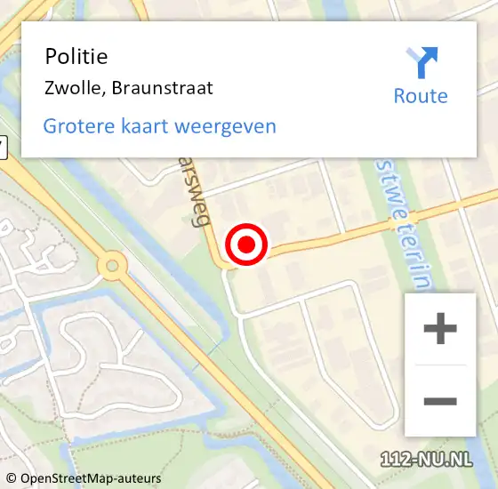 Locatie op kaart van de 112 melding: Politie Zwolle, Braunstraat op 23 januari 2023 16:14