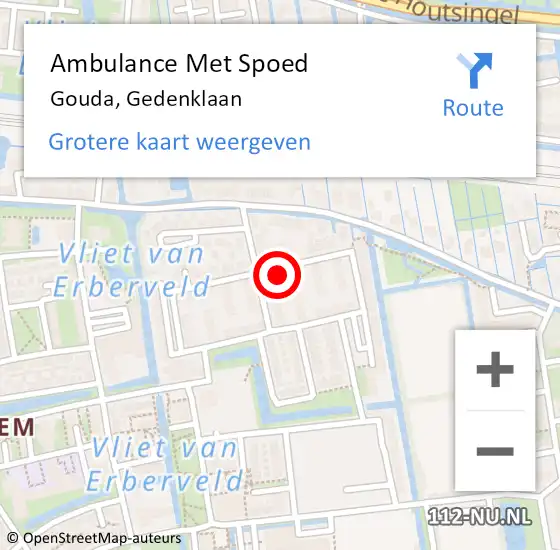 Locatie op kaart van de 112 melding: Ambulance Met Spoed Naar Gouda, Gedenklaan op 23 januari 2023 16:20