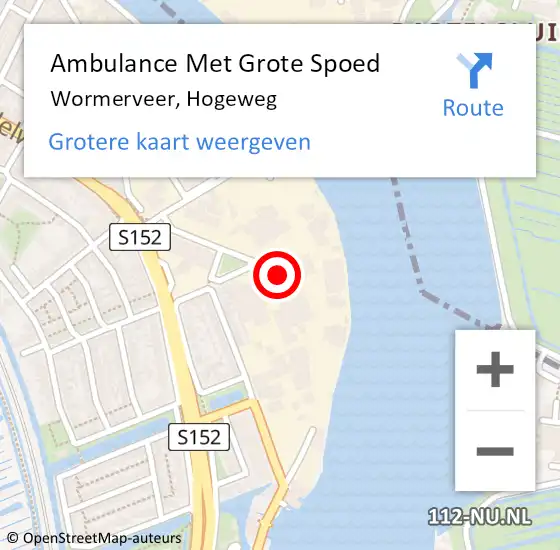 Locatie op kaart van de 112 melding: Ambulance Met Grote Spoed Naar Wormerveer, Hogeweg op 23 januari 2023 16:37