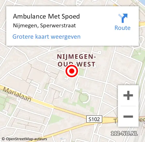 Locatie op kaart van de 112 melding: Ambulance Met Spoed Naar Nijmegen, Sperwerstraat op 23 januari 2023 16:53