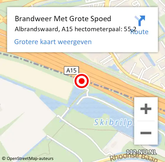 Locatie op kaart van de 112 melding: Brandweer Met Grote Spoed Naar Albrandswaard, A15 hectometerpaal: 55,2 op 23 januari 2023 17:23