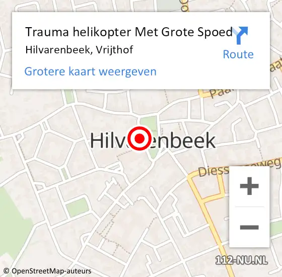 Locatie op kaart van de 112 melding: Trauma helikopter Met Grote Spoed Naar Hilvarenbeek, Vrijthof op 23 januari 2023 17:50