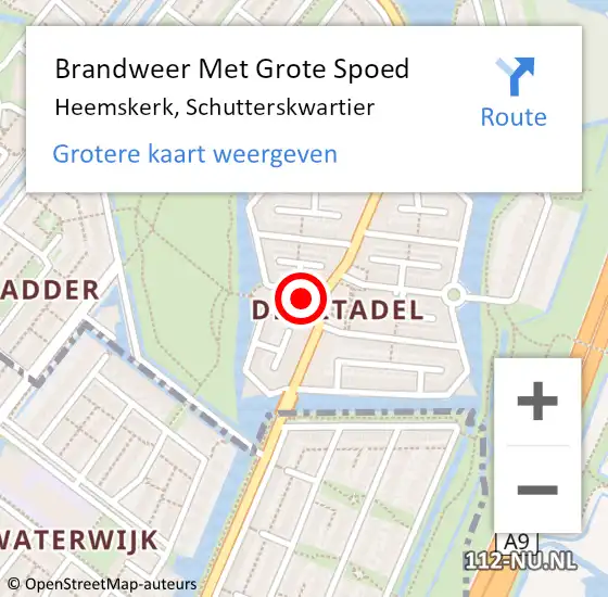 Locatie op kaart van de 112 melding: Brandweer Met Grote Spoed Naar Heemskerk, Schutterskwartier op 23 januari 2023 17:50