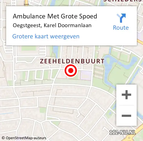 Locatie op kaart van de 112 melding: Ambulance Met Grote Spoed Naar Oegstgeest, Karel Doormanlaan op 23 januari 2023 18:03