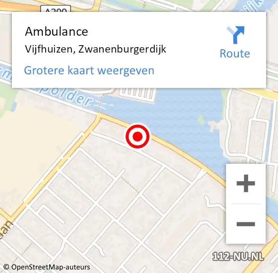 Locatie op kaart van de 112 melding: Ambulance Vijfhuizen, Zwanenburgerdijk op 23 januari 2023 18:23