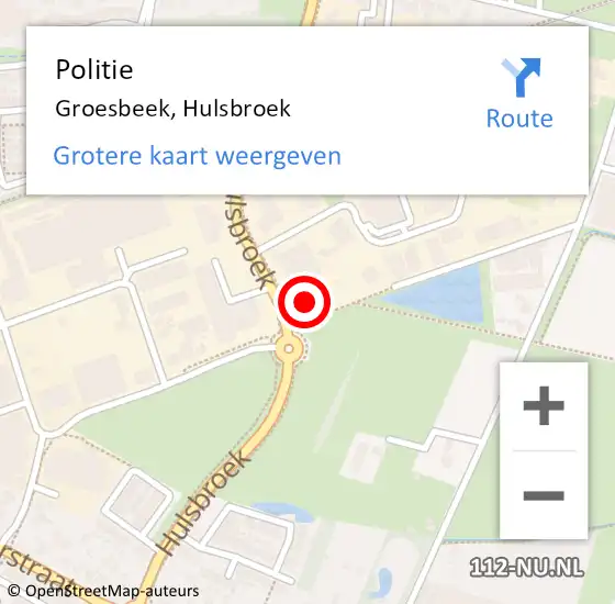 Locatie op kaart van de 112 melding: Politie Groesbeek, Hulsbroek op 23 januari 2023 18:54