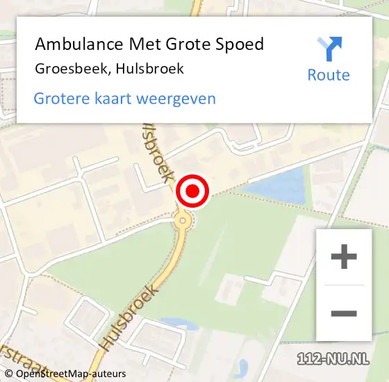 Locatie op kaart van de 112 melding: Ambulance Met Grote Spoed Naar Groesbeek, Hulsbroek op 23 januari 2023 18:54