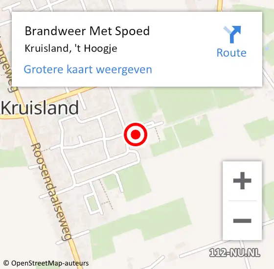 Locatie op kaart van de 112 melding: Brandweer Met Spoed Naar Kruisland, 't Hoogje op 23 januari 2023 19:05