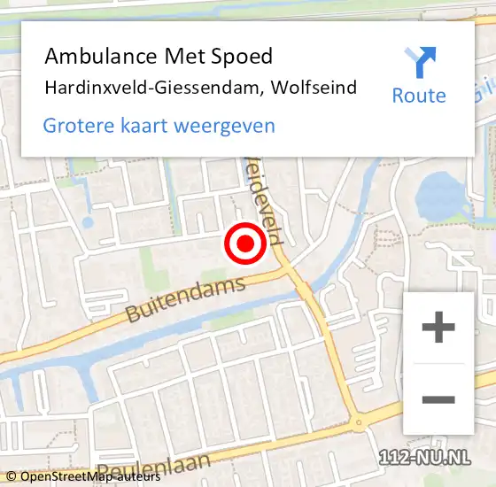 Locatie op kaart van de 112 melding: Ambulance Met Spoed Naar Hardinxveld-Giessendam, Wolfseind op 23 januari 2023 19:27