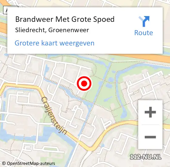 Locatie op kaart van de 112 melding: Brandweer Met Grote Spoed Naar Sliedrecht, Groenenweer op 23 januari 2023 20:03