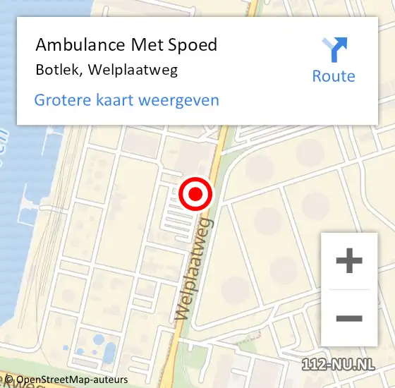 Locatie op kaart van de 112 melding: Ambulance Met Spoed Naar Botlek, Welplaatweg op 13 augustus 2014 09:35