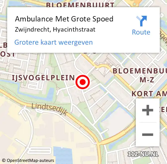 Locatie op kaart van de 112 melding: Ambulance Met Grote Spoed Naar Zwijndrecht, Hyacinthstraat op 23 januari 2023 20:25