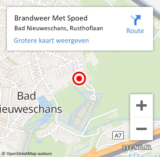 Locatie op kaart van de 112 melding: Brandweer Met Spoed Naar Bad Nieuweschans, Rusthoflaan op 23 januari 2023 21:11