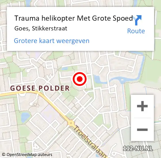 Locatie op kaart van de 112 melding: Trauma helikopter Met Grote Spoed Naar Goes, Stikkerstraat op 23 januari 2023 22:27