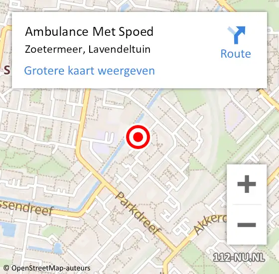 Locatie op kaart van de 112 melding: Ambulance Met Spoed Naar Zoetermeer, Lavendeltuin op 23 januari 2023 23:22