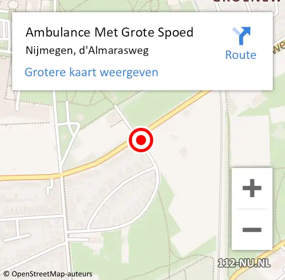 Locatie op kaart van de 112 melding: Ambulance Met Grote Spoed Naar Nijmegen, d'Almarasweg op 23 januari 2023 23:28