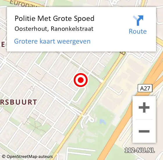 Locatie op kaart van de 112 melding: Politie Met Grote Spoed Naar Oosterhout, Ranonkelstraat op 24 januari 2023 00:01