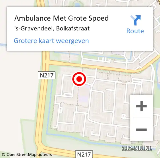 Locatie op kaart van de 112 melding: Ambulance Met Grote Spoed Naar 's-Gravendeel, Bolkafstraat op 24 januari 2023 01:09