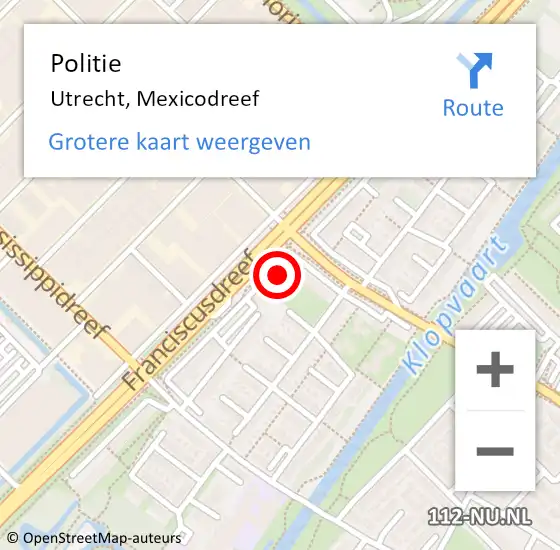 Locatie op kaart van de 112 melding: Politie Utrecht, Mexicodreef op 24 januari 2023 02:01