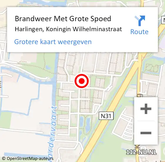 Locatie op kaart van de 112 melding: Brandweer Met Grote Spoed Naar Harlingen, Koningin Wilhelminastraat op 24 januari 2023 02:50