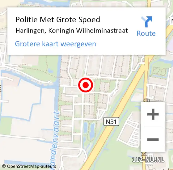Locatie op kaart van de 112 melding: Politie Met Grote Spoed Naar Harlingen, Koningin Wilhelminastraat op 24 januari 2023 02:55