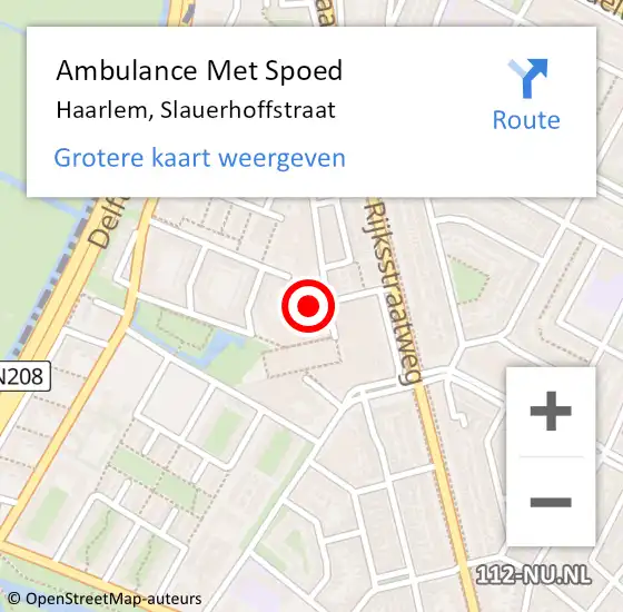 Locatie op kaart van de 112 melding: Ambulance Met Spoed Naar Haarlem, Slauerhoffstraat op 24 januari 2023 04:07