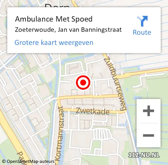 Locatie op kaart van de 112 melding: Ambulance Met Spoed Naar Zoeterwoude, Jan van Banningstraat op 24 januari 2023 04:18