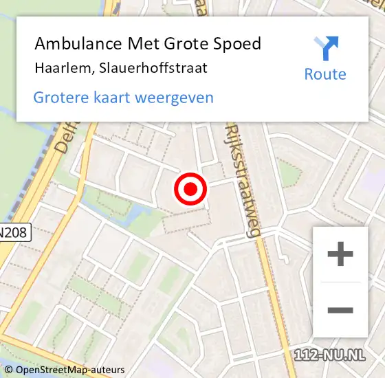 Locatie op kaart van de 112 melding: Ambulance Met Grote Spoed Naar Haarlem, Slauerhoffstraat op 24 januari 2023 04:28