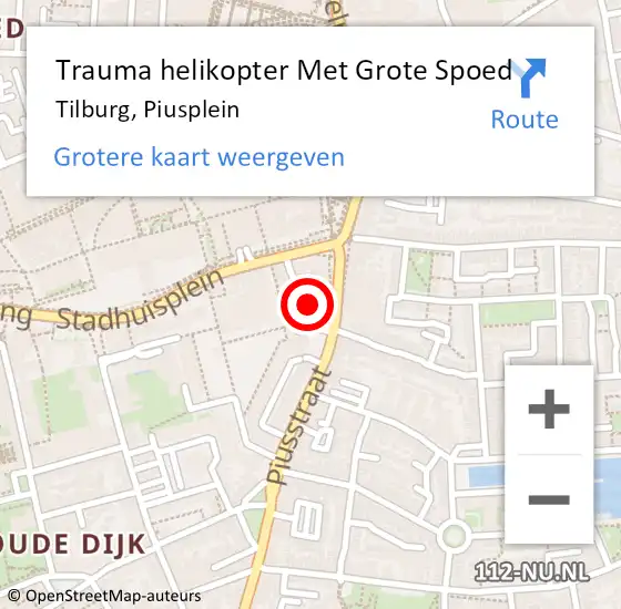 Locatie op kaart van de 112 melding: Trauma helikopter Met Grote Spoed Naar Tilburg, Piusplein op 24 januari 2023 04:52