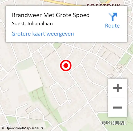 Locatie op kaart van de 112 melding: Brandweer Met Grote Spoed Naar Soest, Julianalaan op 24 januari 2023 06:04