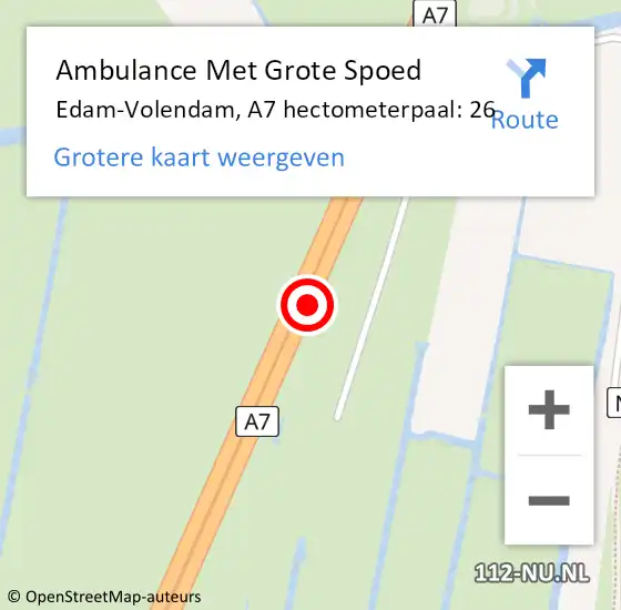 Locatie op kaart van de 112 melding: Ambulance Met Grote Spoed Naar Edam-Volendam, A7 hectometerpaal: 26 op 24 januari 2023 06:28