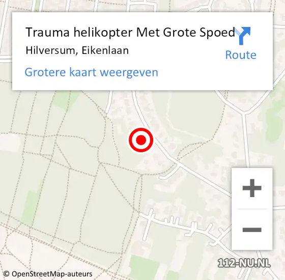 Locatie op kaart van de 112 melding: Trauma helikopter Met Grote Spoed Naar Hilversum, Eikenlaan op 24 januari 2023 07:18