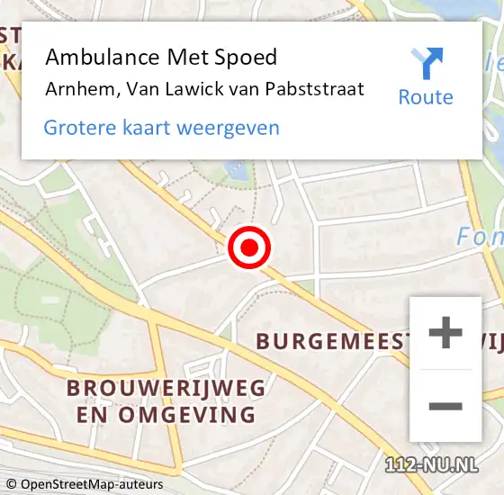 Locatie op kaart van de 112 melding: Ambulance Met Spoed Naar Arnhem, Van Lawick van Pabststraat op 24 januari 2023 07:25