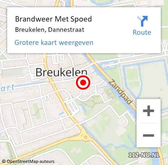 Locatie op kaart van de 112 melding: Brandweer Met Spoed Naar Breukelen, Dannestraat op 24 januari 2023 07:58