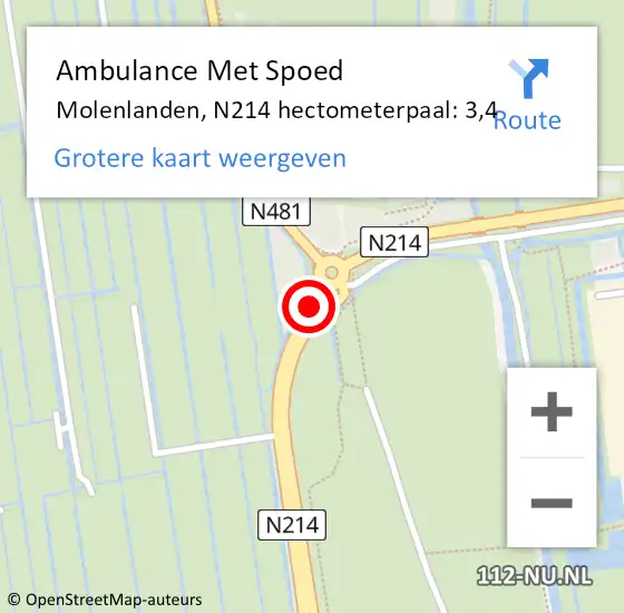 Locatie op kaart van de 112 melding: Ambulance Met Spoed Naar Molenlanden, N214 hectometerpaal: 3,4 op 24 januari 2023 08:14