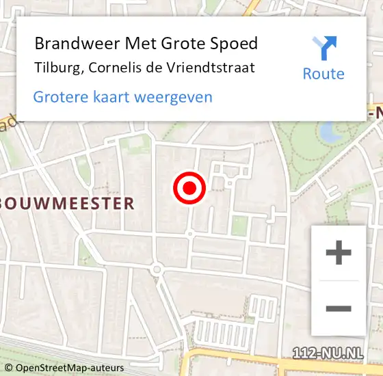 Locatie op kaart van de 112 melding: Brandweer Met Grote Spoed Naar Tilburg, Cornelis de Vriendtstraat op 24 januari 2023 08:47