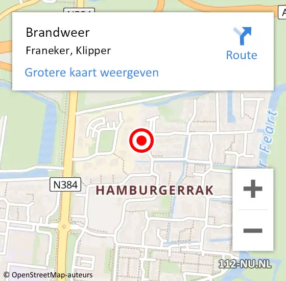 Locatie op kaart van de 112 melding: Brandweer Franeker, Klipper op 24 januari 2023 08:50