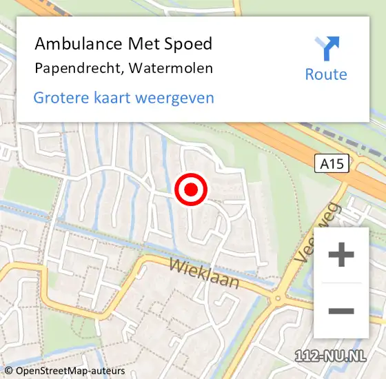 Locatie op kaart van de 112 melding: Ambulance Met Spoed Naar Papendrecht, Watermolen op 24 januari 2023 08:51