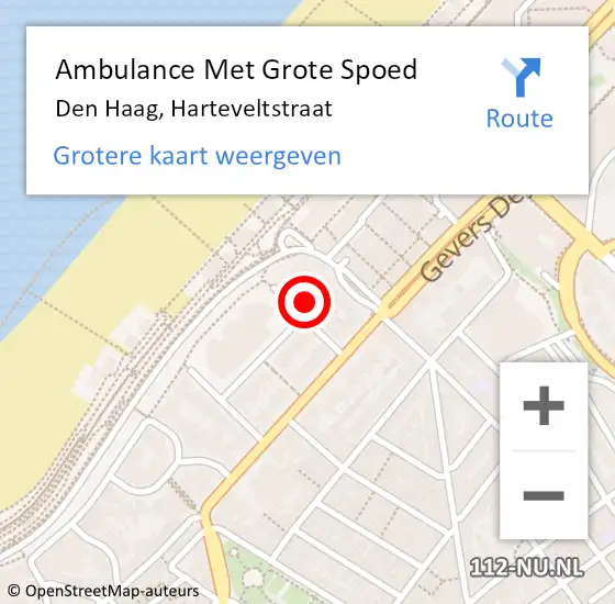 Locatie op kaart van de 112 melding: Ambulance Met Grote Spoed Naar Den Haag, Harteveltstraat op 24 januari 2023 09:12