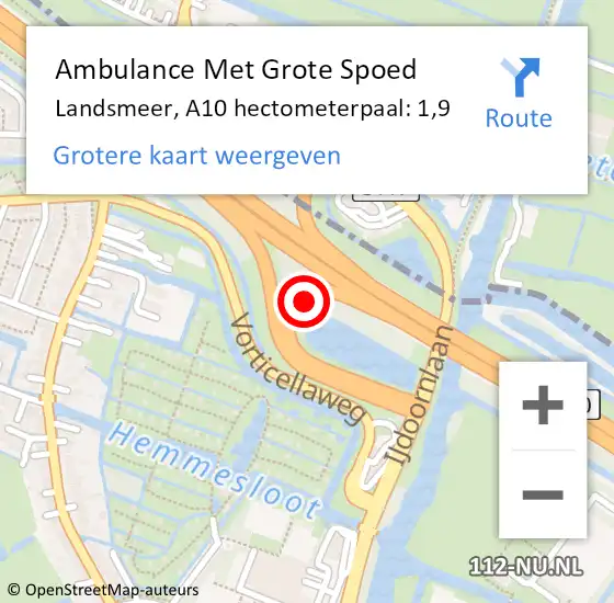 Locatie op kaart van de 112 melding: Ambulance Met Grote Spoed Naar Landsmeer, A10 hectometerpaal: 1,9 op 24 januari 2023 09:51