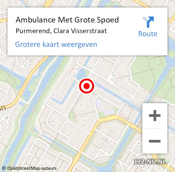 Locatie op kaart van de 112 melding: Ambulance Met Grote Spoed Naar Purmerend, Clara Visserstraat op 24 januari 2023 09:56