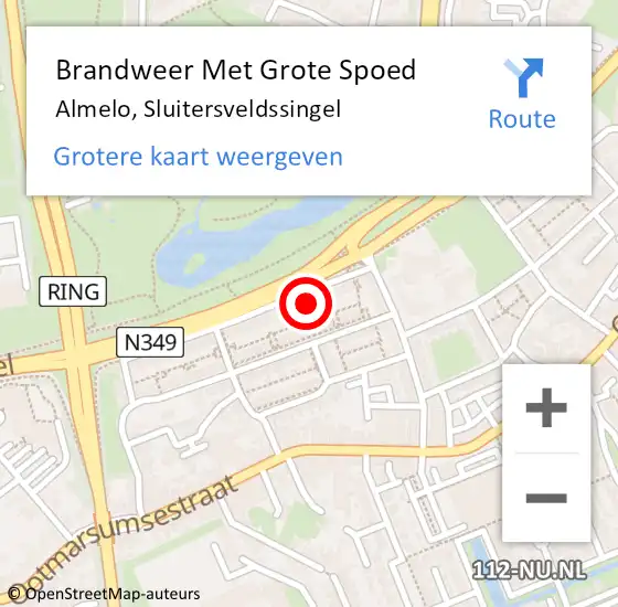 Locatie op kaart van de 112 melding: Brandweer Met Grote Spoed Naar Almelo, Sluitersveldssingel op 24 januari 2023 10:03