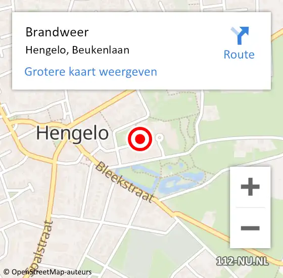 Locatie op kaart van de 112 melding: Brandweer Hengelo, Beukenlaan op 24 januari 2023 10:16